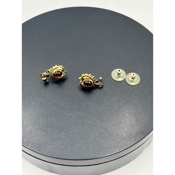 Michal Golan Handmade Designer Victorian Style Red Stone Dangle Earrings - Picture 7 of 12